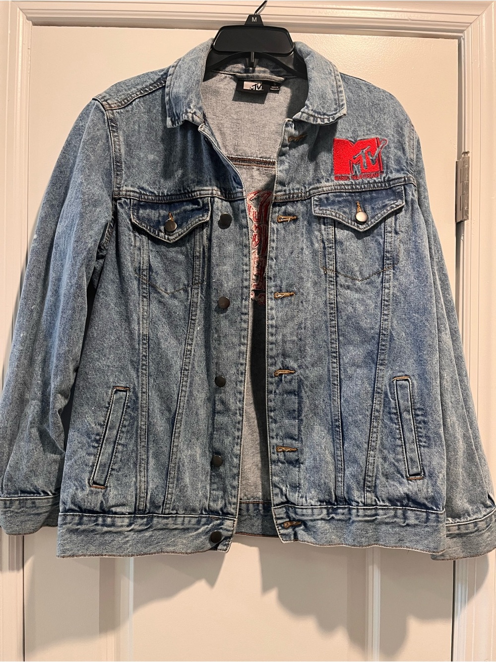 MTV Light Blue Denim Jacket with Red Logo Patch